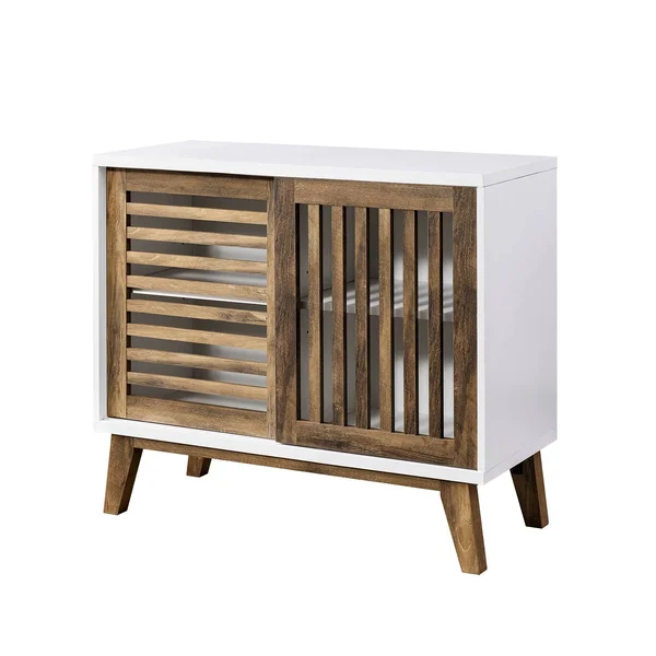 Mid-Century Modern Sliding Slat Door TV Stand for TVs Up to 40x22 White/Rustic Oak - Saracina Home