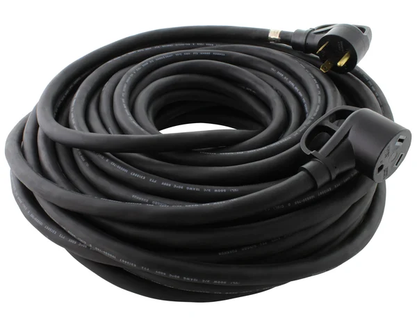 AC Works 100 ft. 30 Amp 125-Volt NEMA TT-30 RV Rubber Extension Cord with Handle, Black