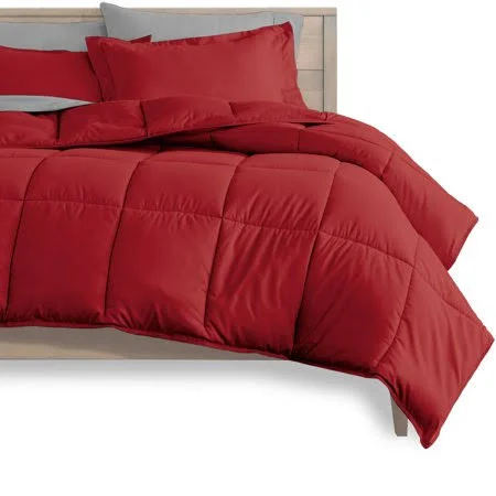 Bare Home 7-Piece Bed-in-a-Bag - Full (comforter Set: Red, Sheet Set: Light Grey)