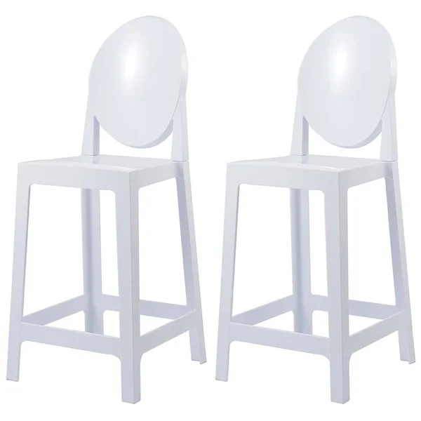 Set of 2 Modern 25x22 Seat Counter Height Stool with Oval Backs Plastic Molded High Chairs for Dining Patio Kitchen Crystal Gard