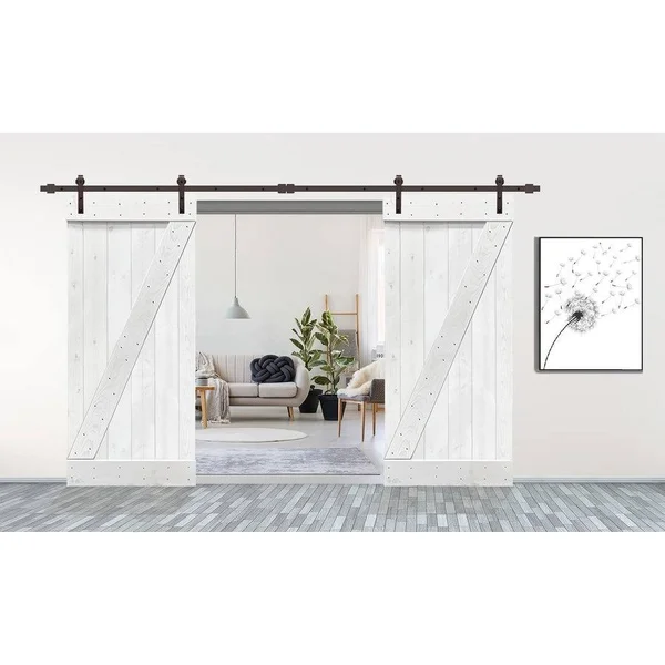 CALHOME Stained Z Bar Double DIY Barn Door w/ Hardware Kit - White - 84 x 84