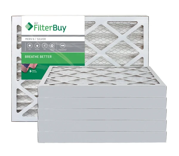 AFB Silver MERV 8 8x30x2 Pleated AC Furnace Air Filter. Pack of 6 Filters. 100% Produced in The USA.