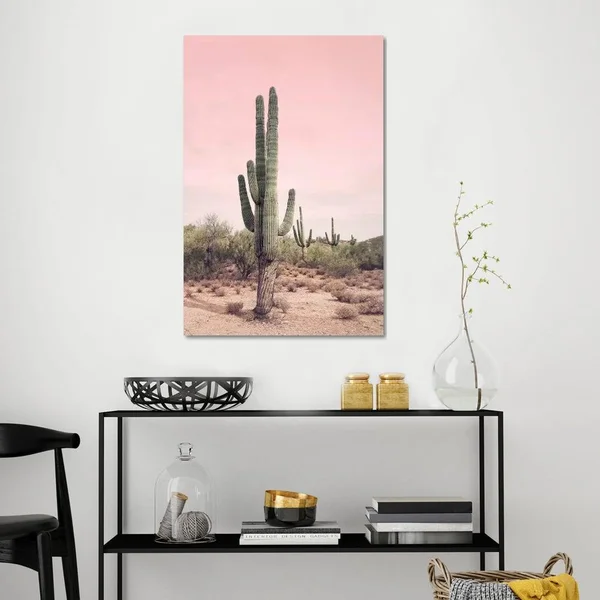 Desert Cactus Blush by Sisi and Seb - Graphic Art Print iCanvas Format: Wrapped Canvas - Size: 26x22 H x 18x22 W x 0.75x22 D, Mat