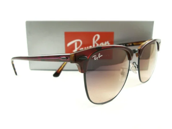 Ray Ban RB3016F Clubmaster Sunglasses - 12753B Transparent Red on Havana/Pink Gradient Violet