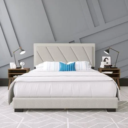 Premier Dason Upholstered Linen Platform Bed Frame - Queen, Beige