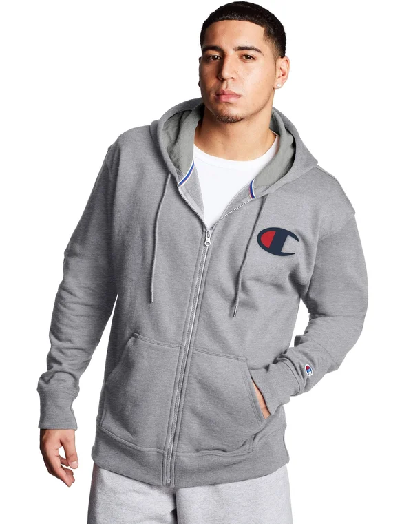 Champion Men's Powerblend Graphic Full Zip Hoodie - XXL, Blue