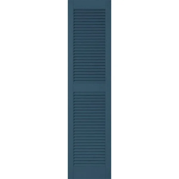 14 1/2x22W x 32x22H Lifetime Vinyl - Custom Straight Top Center Mullion, Open Louver Shutters, w/Shutter-Loks (Per Pair), Classic