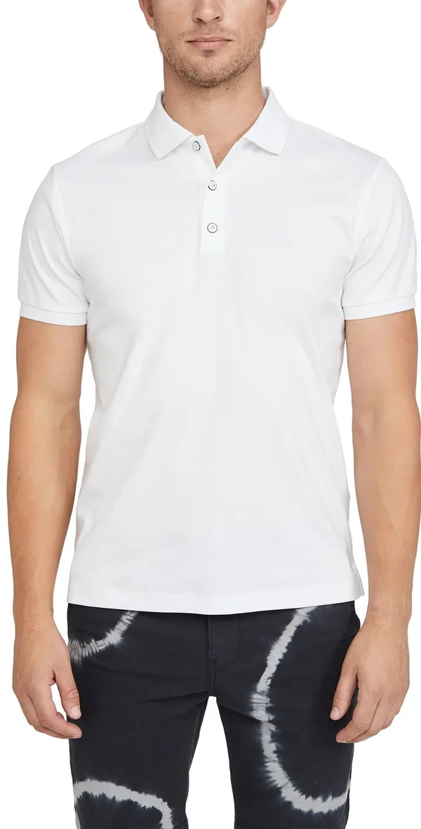 Rag & Bone Interlock Slim Fit Heathered Polo Shirt - White