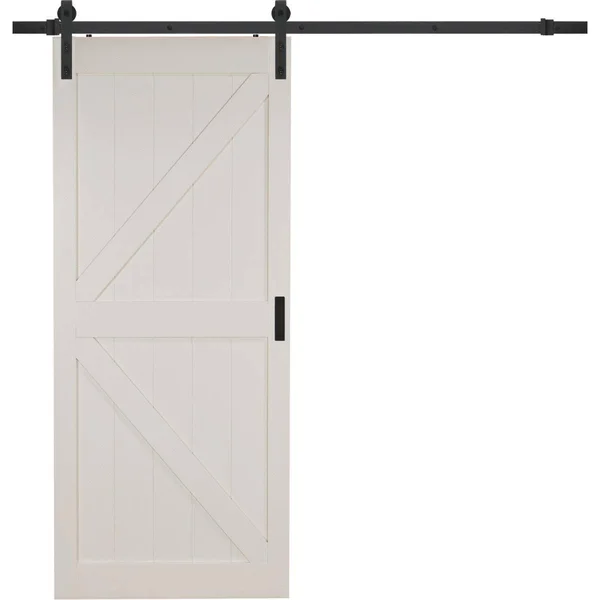 TRUporte 36 in. x 84 in. Off-White K Design Solid Core Interior Barn Door with Rustic Hardware Kit, Off White
