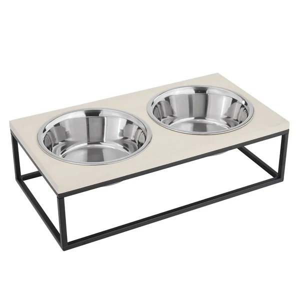 Sam&s Pets Dan Double Wood and Stainless Steel Pet Bowl