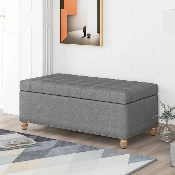 Nestfair Upholstered Flip Top Storage Bench with Tufted Top - Grey