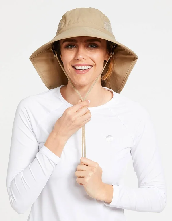 Women's Adventure Sun Hat UPF 50+ - Women's Legionnaire Style Hat Camo, Khaki Underbrim
