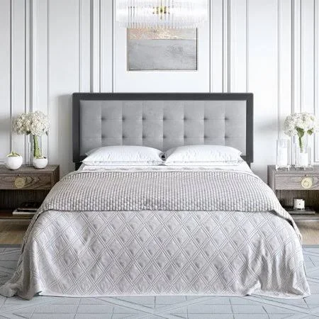Premier Zelah Gray Upholstered Velvet Headboard, Queen and Full