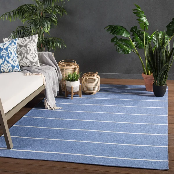 Lowe&s Sundry 9 x 12 Blue/Ivory Indoor/Outdoor Stripe Coastal Handcrafted Area Rug, BRG143127