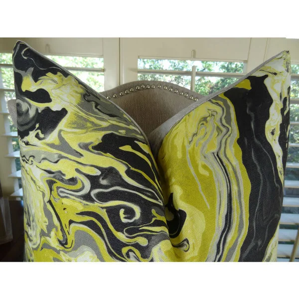 Plutus Medici Marble Ink Handmade Throw Pillow, Double Sided