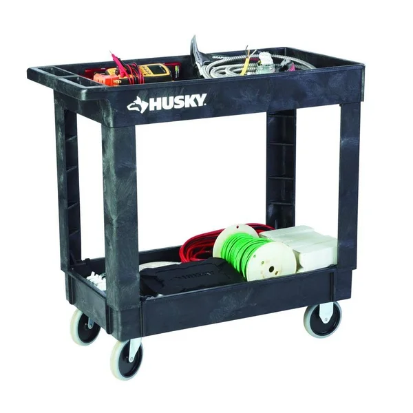 Husky 1866880 16 in. 2-Shelf Utility Cart - Black 12603