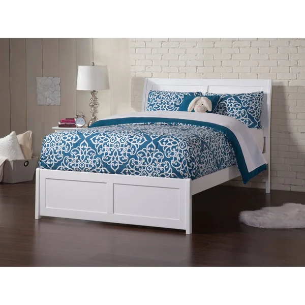 Atlantic Furniture Portland White Full Platform Bed with Matching Foot Board and Twin Urban Trundle