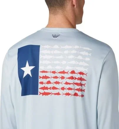 Columbia Men's Terminal Tackle PFG Fish Flag Long Sleeve, Cool Grey/TX Fish, Small