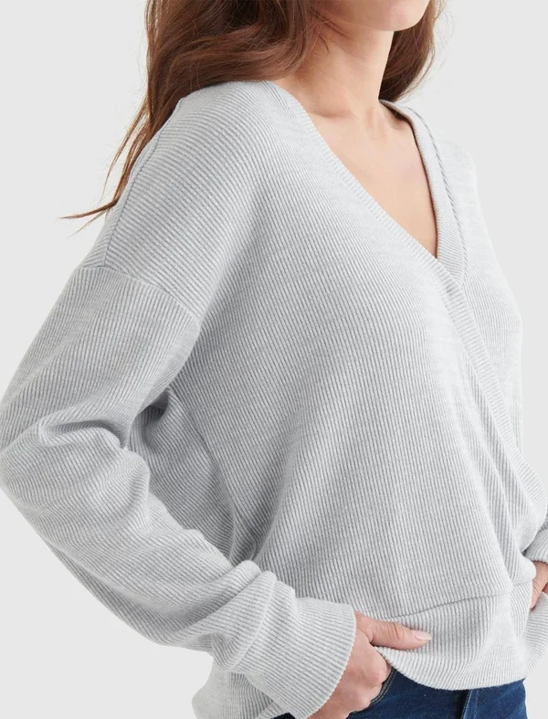 Lucky Brand Women's Long Sleeve 2 Way Wrap Cloud Jersey Sweatshirt