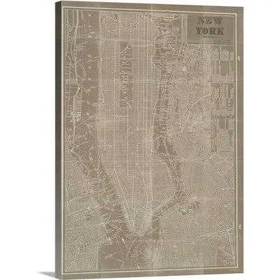&Blueprint Map New York Taupe& by Sue Schlabach Graphic Art Print Great Big Canvas Size: 48x22 H x 36x22 W x 1.5x22 D - Format: C