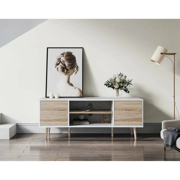 TV Stand for 60 inch TV Entertainment Center, white & Oak-53 inch - 59x22
