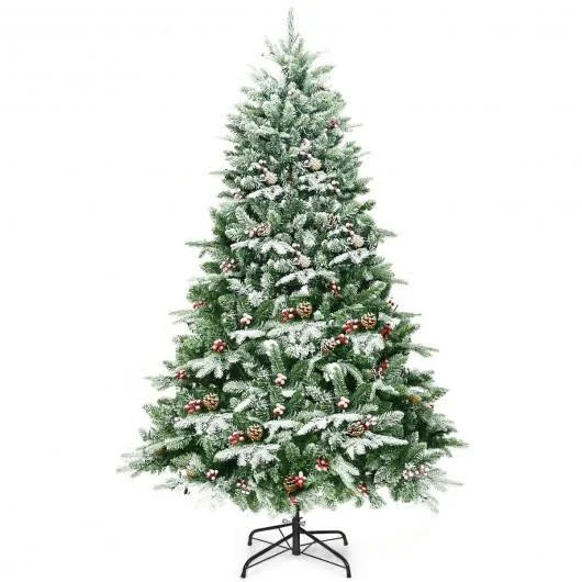 6.5ft Pre-Lit Snow Flocked Hinged Artificial Christmas Tree, Costway