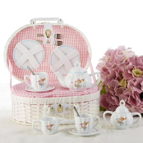 Delton Porcelain Tea Set in Basket - Mermaid