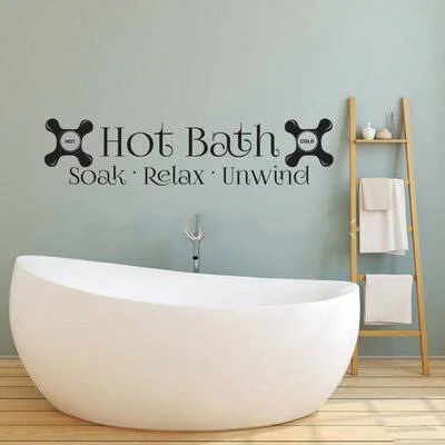 Hot Bath Soak Relax Unwind Vinyl Wall Bathroom Words Decal Sticker Latitude Run Size: 42x22 W, Color: Light Brown