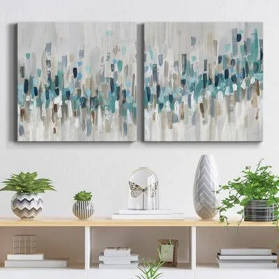 Staccato Blue I - 2 Piece Wrapped Canvas Painting Print Set Wade Logan Size: 32x22 H x 32x22 W x 1.25x22 D