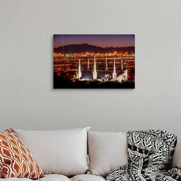 Las Vegas Nevada Temple - Night, View from The Hill, Sunrise Manor, Nevada, Large Solid-Faced Canvas Wall Art Print, Great Big
