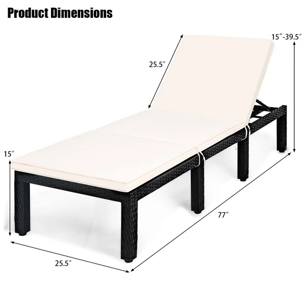 Gymax Patio Cushioned Rattan Lounge Chair Chaise Couch w/ Adjustable Height Outdoor