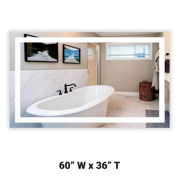 Mirrors & Marble LED Front-Lighted Bathroom Vanity Mirror: 60x22 Wide x 36x22 Tall - Commercial Grade - Rectangular - Wall-M