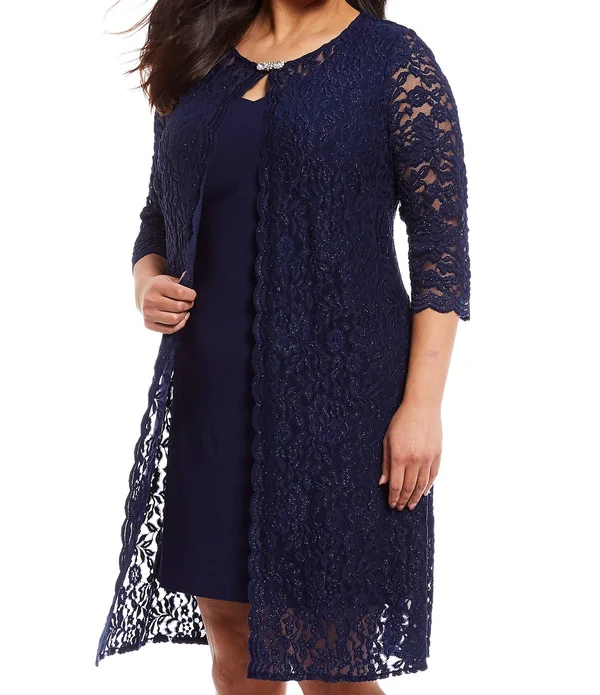 Alex Evenings Women's Plus Size Lace Mock Jacket Cocktail Dress (16W - Navy)