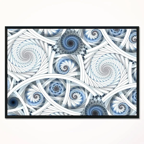 Designart 'White Spiral with Blue Fractal Art' Large Abstract Framed Canvas Art - 40 in. Wide x 30 in. High - Black