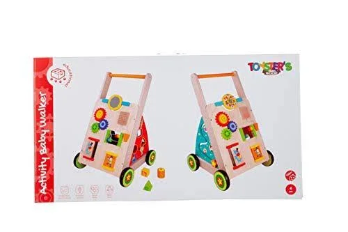 Toysters Wooden Baby Walker and Block Puzzle Push Cart - Wood Push and Pull Toy for Toddler Boys and Girls, Infant Activity Cen