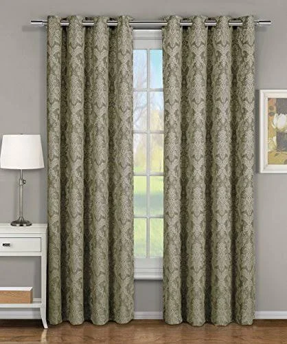 Royal Hotel Blair Sage Top Grommet Jacquard Window Curtain PANEL - Set of 2 Panels, 108x84 Inches Pair