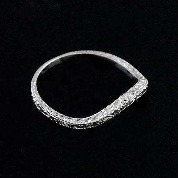 Deep Curved Ring, Vintage Style Wedding Ring, Contour Wedding Band, Engraved Thin Band, Delicate 1.6mm 14K Gold Nickel Free Gold