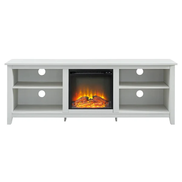 Ackerman Modern Open Storage with Electric Fireplace TV Stand for TVs Up to 80x22 Brushed White - Saracina Home