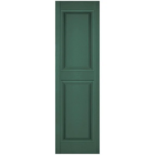 12 inchw x 52 inchh Lifetime Vinyl, Custom Two Equal Panels, Raised Panel Shutters, Forest Green