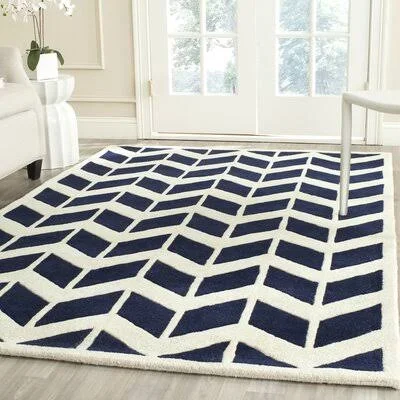 Ellicott Hand-Tufted Wool Dark Blue/Ivory Area Rug George Oliver Rug Size: Rectangle 3' x 5'