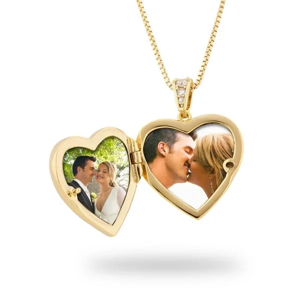 Personalized Womens Gold Tone Pave Heart Locket Necklace - Brass, Things Remembered