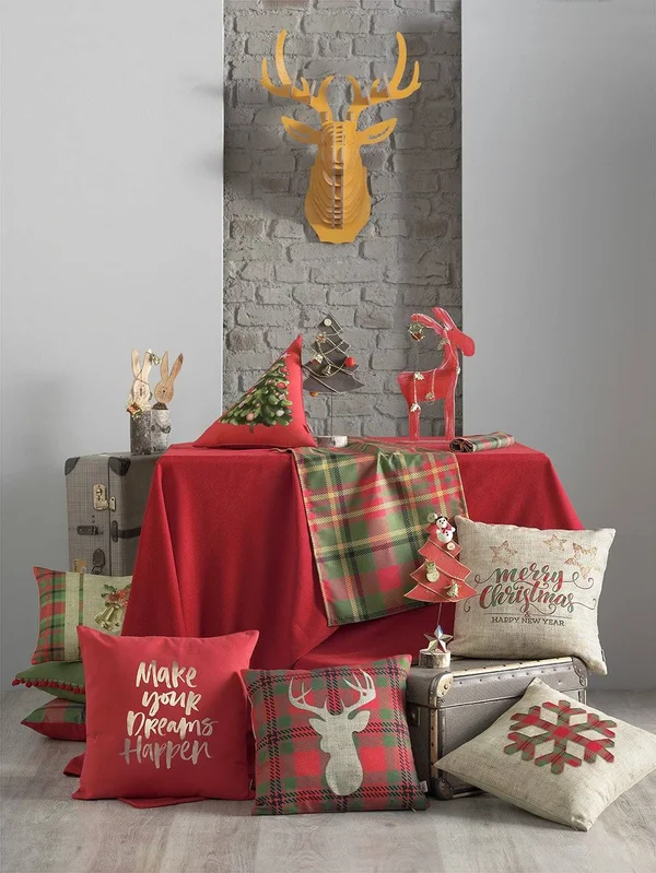 Merry Christmas Solid Red Decorative Tablecloth, Mikeu0026Co 55x120