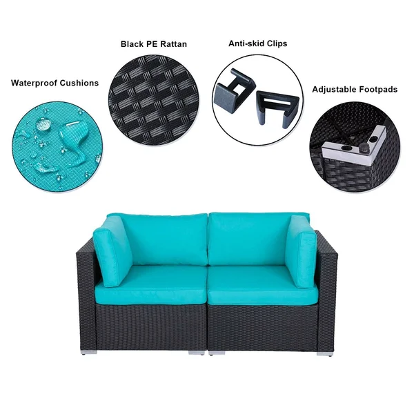 Kinbor 2-Piece Outdoor Furniture Patio Love Seat All-Weather Sectional Wicker Corner Sofa - Red - 59in x 29.5in x 24.8in