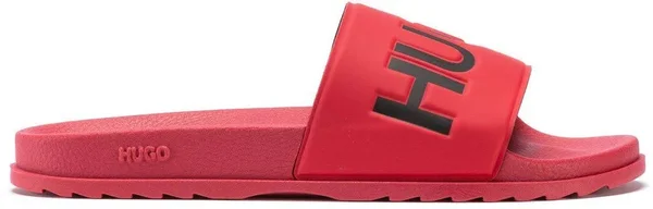 Hugo Boss - Italian Made Slides with Contrast Logo - Dark Red