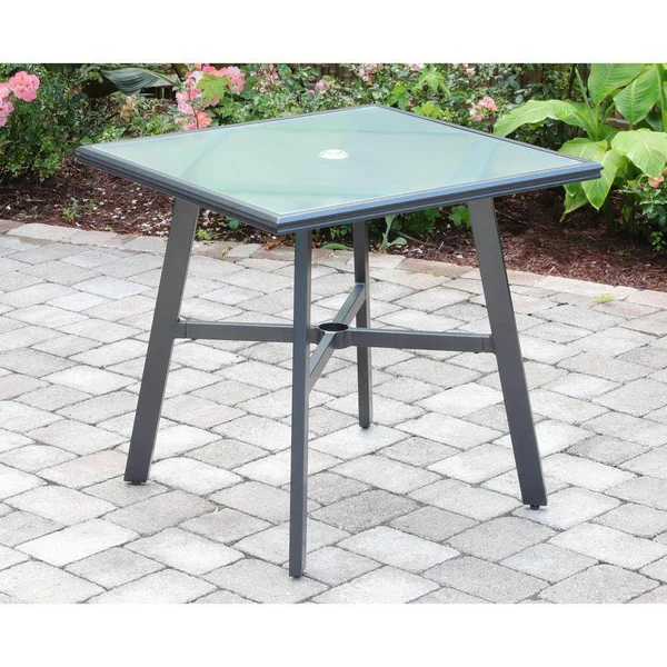 Hanover Pemberton 3-Piece Commercial-Grade Bistro Set with 2 Cushioned Dining Chairs and A 30x22 Square Glass-Top Table
