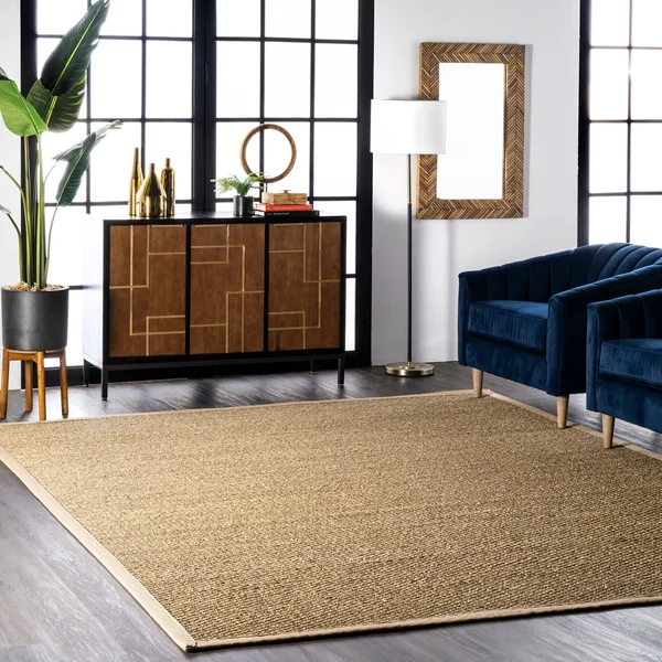 nuLOOM Elijah Seagrass Natural Area Rug - 8& Round, Navy