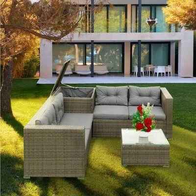 Symmetrical Patio Sectional with Cushions Latitude Run Color: Gray