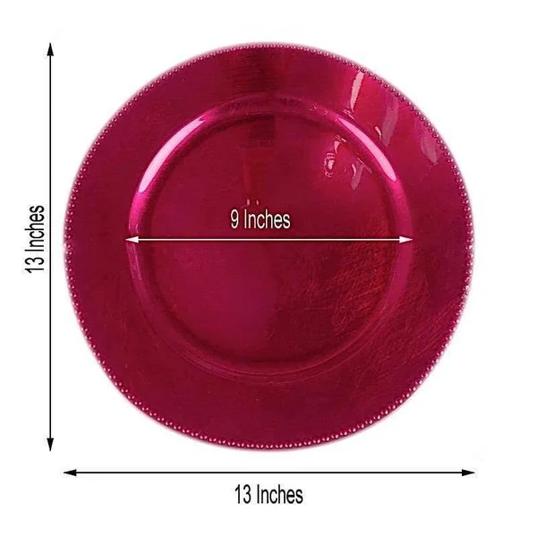 Balsacircle 24 Pcs 13-inch Fuchsia Crystal Beaded Round Charger Plates - Dinner Party Wedding Supplies for All Holidays, Pink