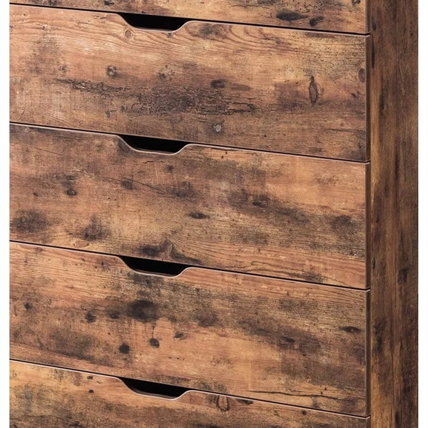 Commodious Five Drawers Wooden Utility Chest with Metal Glides Brown