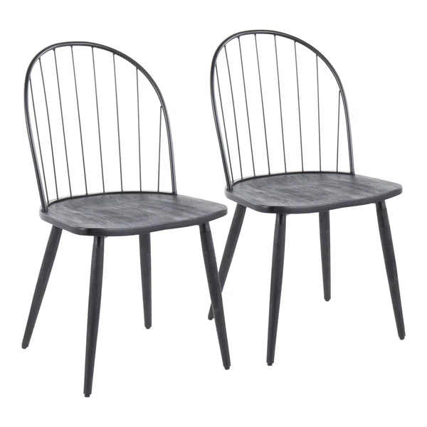 Riley High Back Chair - Black Metal, Black Wood - Set of 2